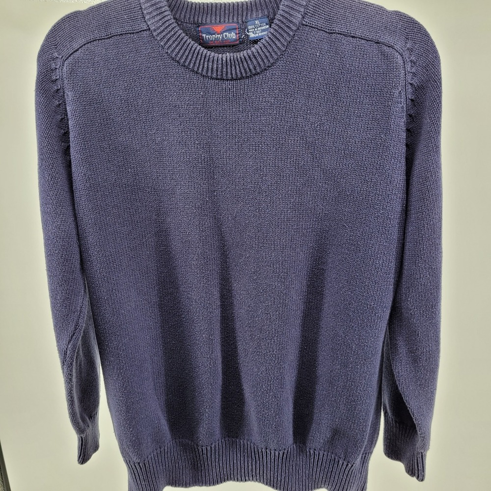 Trophy Club Kids XL Navy Blue 100% Cotton Shaker Stitch Crewneck Preppy Sweater